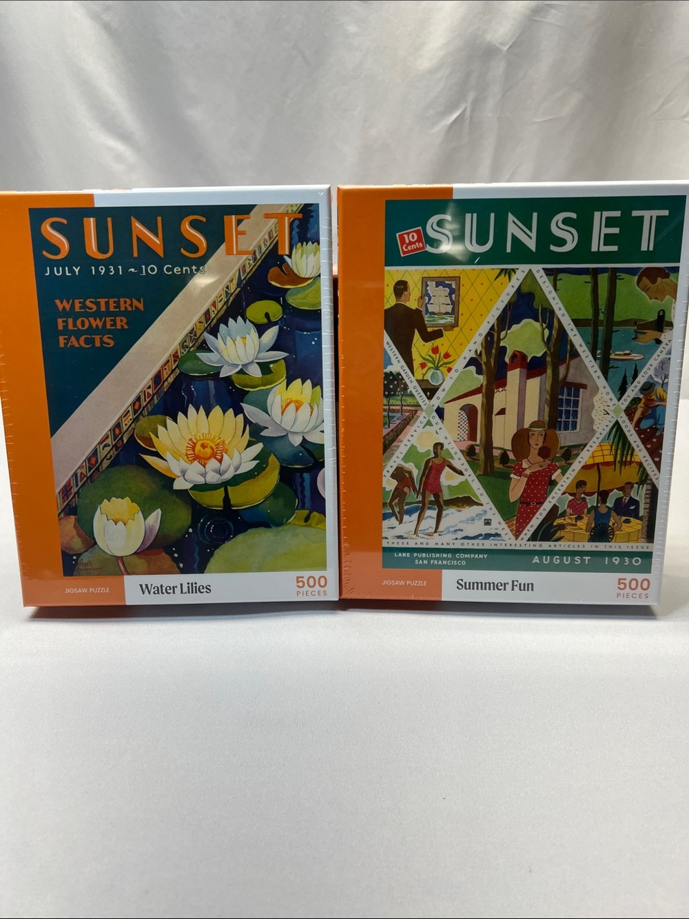 SUNSET 500-Piece Jigsaw Puzzle Set - Water Lilies & Summer Fun. 2 new puzzles